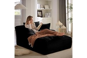 ODUWA Oversized Chaise Lounge Indoor, Sofa Bed with Throw Pillows and Armrests, Corduroy Sleeper Sofa Couch with Pillows, Recliner Cloud Chai for Living Room Black