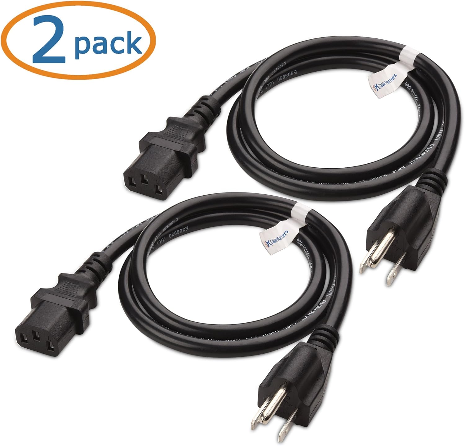 Cable Matters 2-Pack 16 AWG Heavy Duty 3 Prong Computer Monitor Power Cord in 10 Feet (NEMA 5-15P to IEC C13): Home Audio & Theater