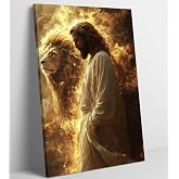 Jesus And Lion Canvas Wall Art Jesus Christian Painting Picture Wall Decor Christ Faith God Judas Inspiring Poster Print Artwork for Church Living Room Study Prayer Room Home Decoration