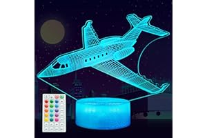 POSSHE Airplane Night Light, Plane Gifts, Aviation 3D Illusion Night Light with 16 Colors Changing, Remote Control with Timer, Kids Room Decoration for Holiday Birthday Christmas