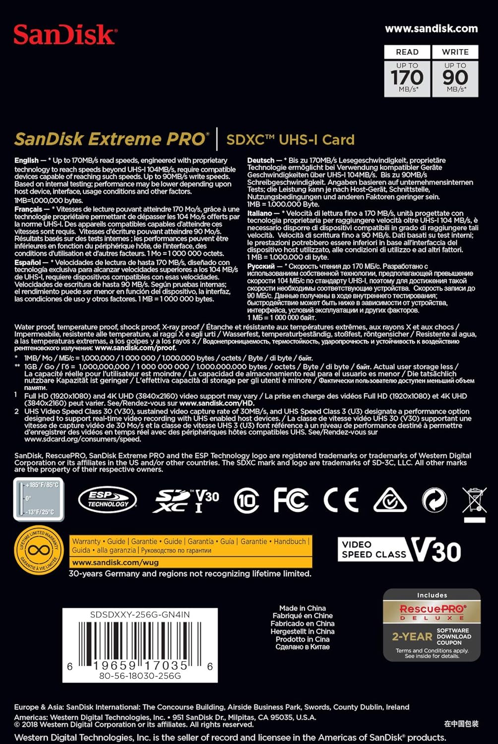 SanDisk 256GB Extreme PRO SDXC UHS-I Card - C10, U3, V30, 4K UHD, SD Card - SDSDXXY-256G-GN4IN: Computers & Accessories