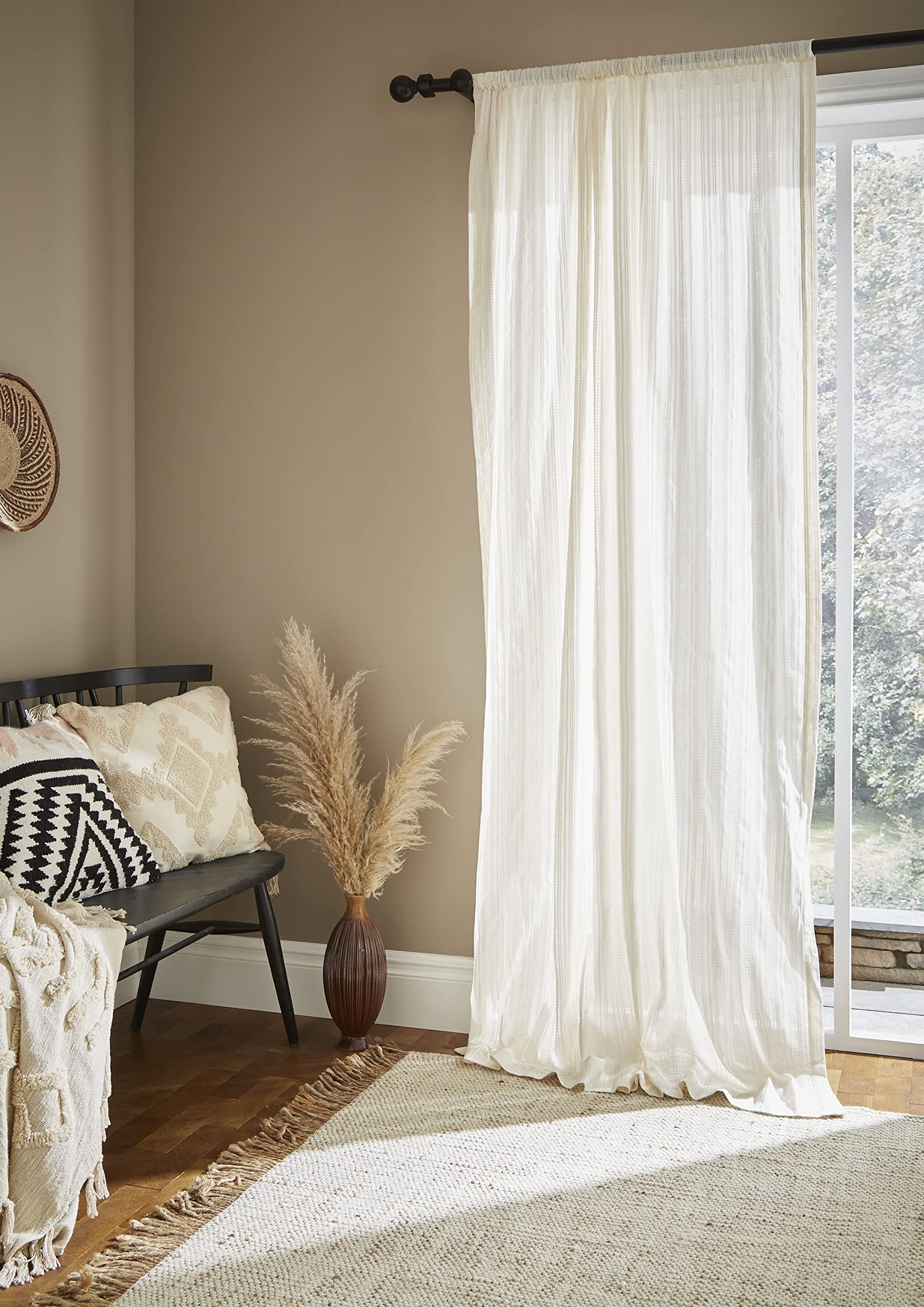 Pineapple Elephant Zofia Broderie Cotton Anglaise 55x90 Inch Tab Top Voile Curtain Panel Natural