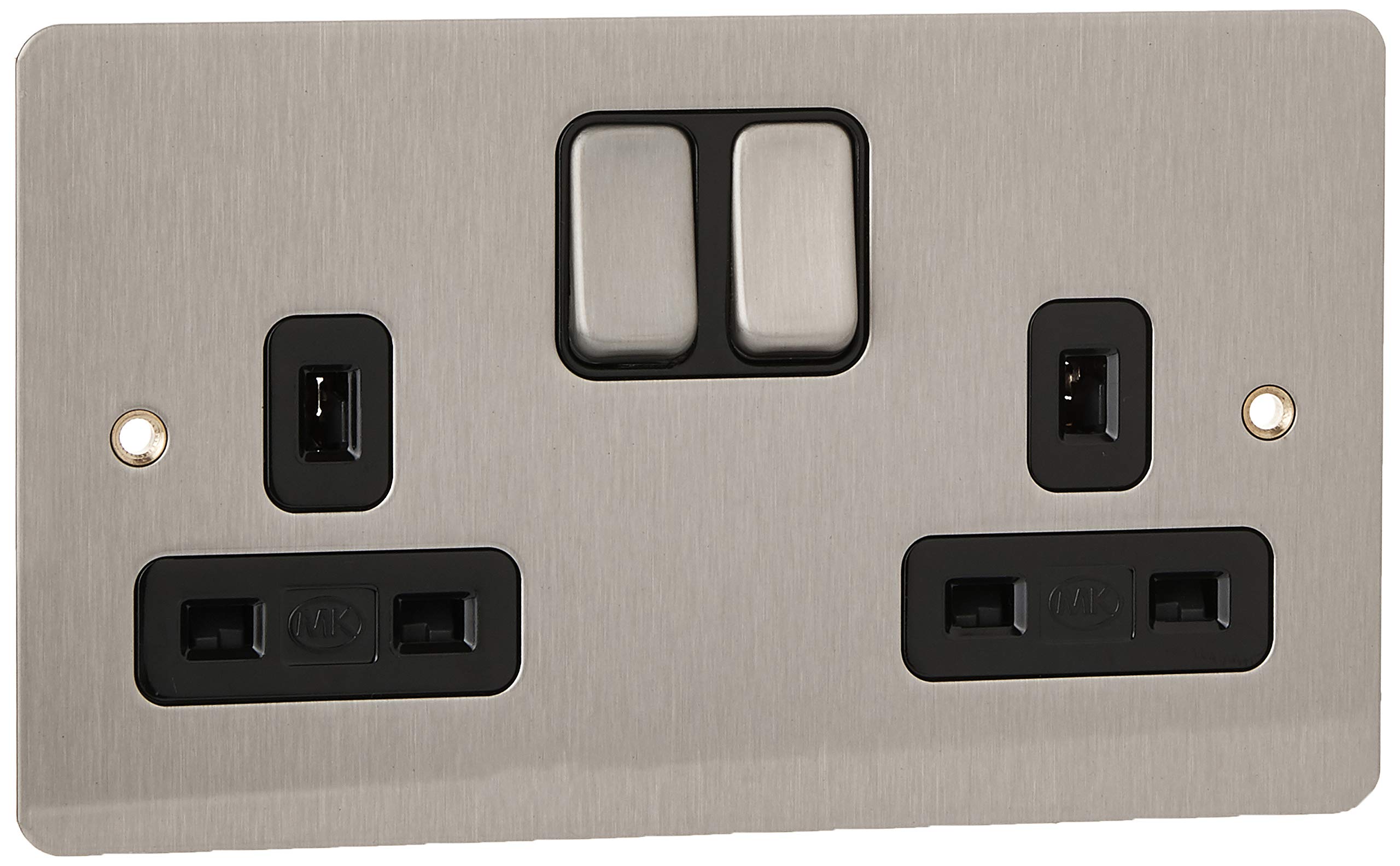 MK Edge K14345BRCB 13A Double Switched Socket with Double Pole/Clean Earth - Brushed Chrome
