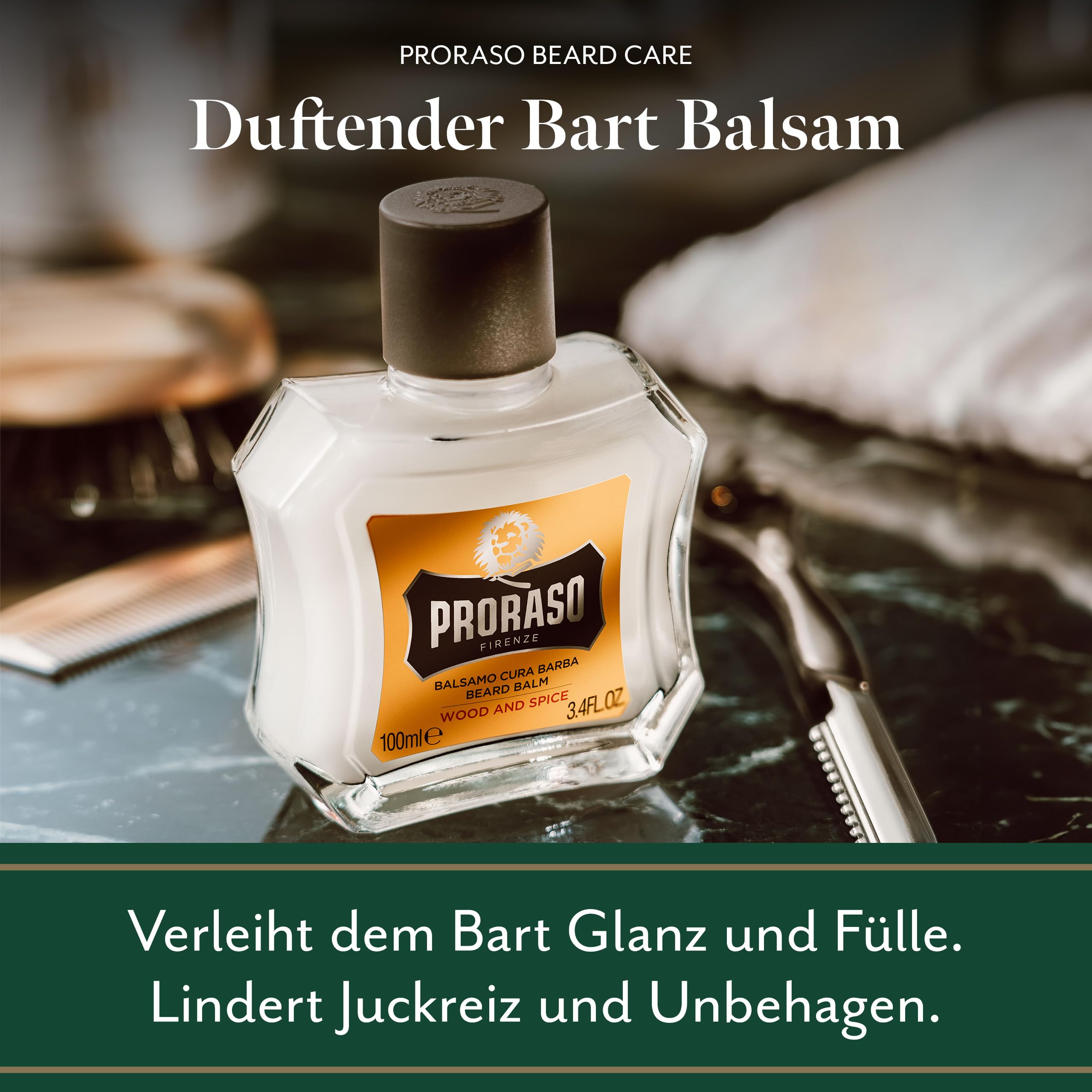 Proraso Beard Balm, Wood and Spice, 100 ml, duftender Bart Balsam schützt und pflegt den Bart und hilft, Juckreiz und Irritationen zu lindern, Made in Italy 3