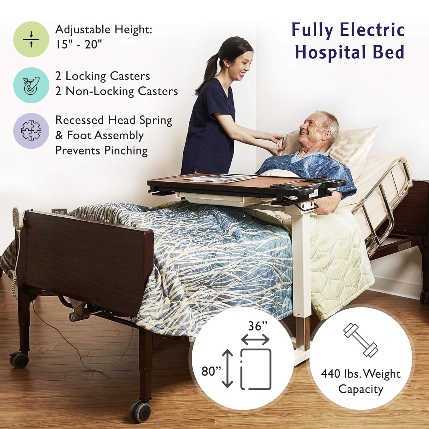 Full Electric Hospital Bed with Half Rails Included - for Home Care Use and Medical Facilities - Fully Adjustable, Easy Transport Casters, Remote - 80" x 36" - No Mattress: Industrial & Scientific