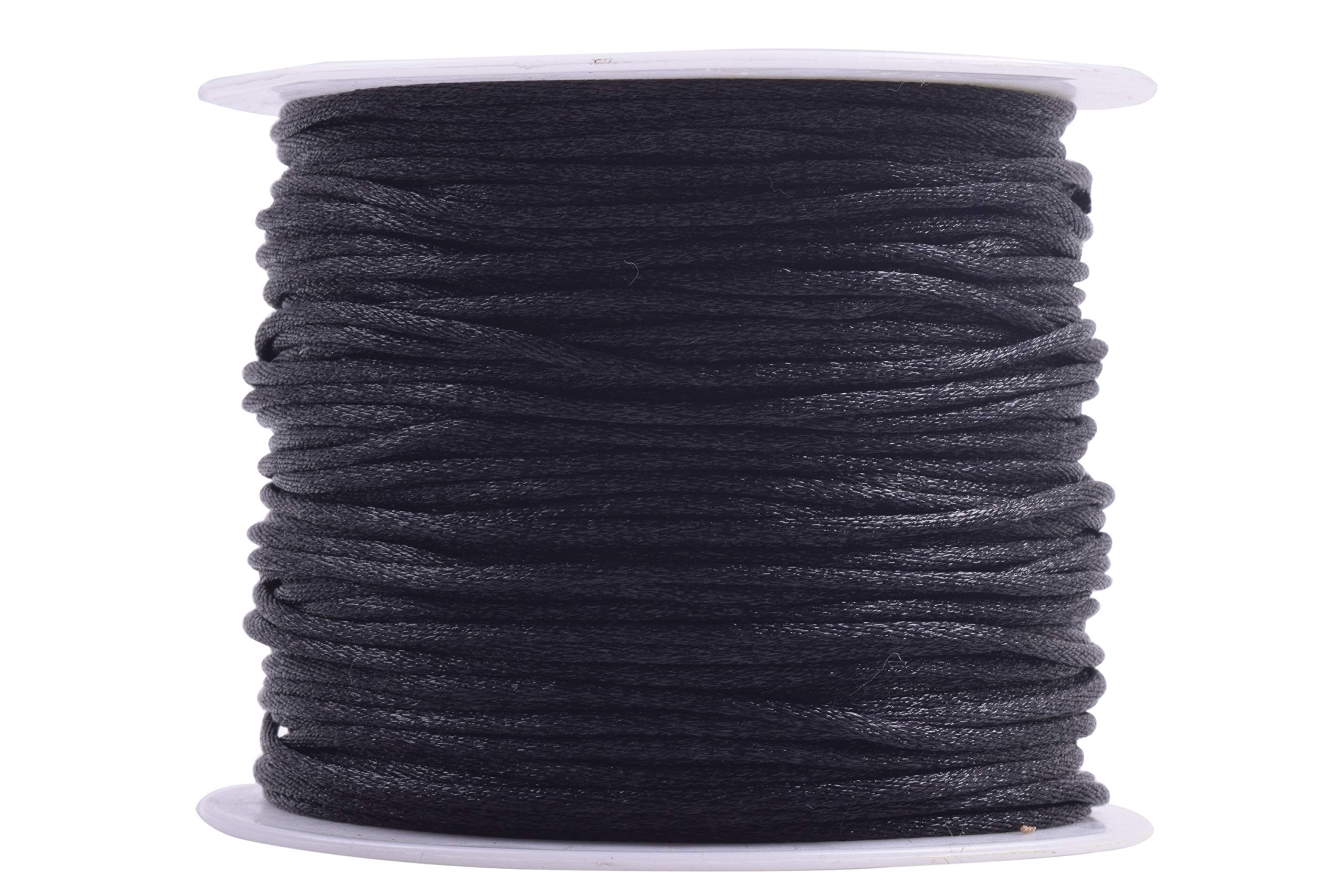KONMAY 1 Roll 91 Meters 1.5mm Black Nylon Rattail Satin Silk Trim Cord Beading String for Chinese Knotting, Kumihimo, Beading, Macramé, Jewelry Making