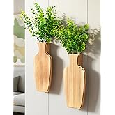 NiHome Wooden Wall Vase Set of 2, Rustic and Modern Decor with Faux Eucalyptus Stems, Space-Saving Hanging Planter for Living Room, Bedroom, Hallway
