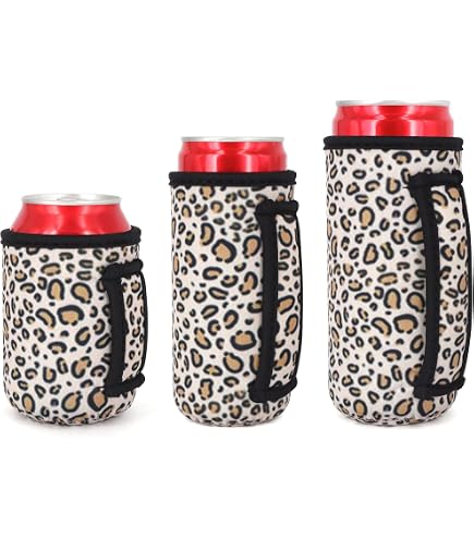 12 Oz Tall Can Cooler Black Leopard Design Lit Handlers Slim Can Holder - Neoprene Insulated Sleeve For 12 Oz Tall Cans (Black Leopard) Lit Handlers Drink Insulator-572193