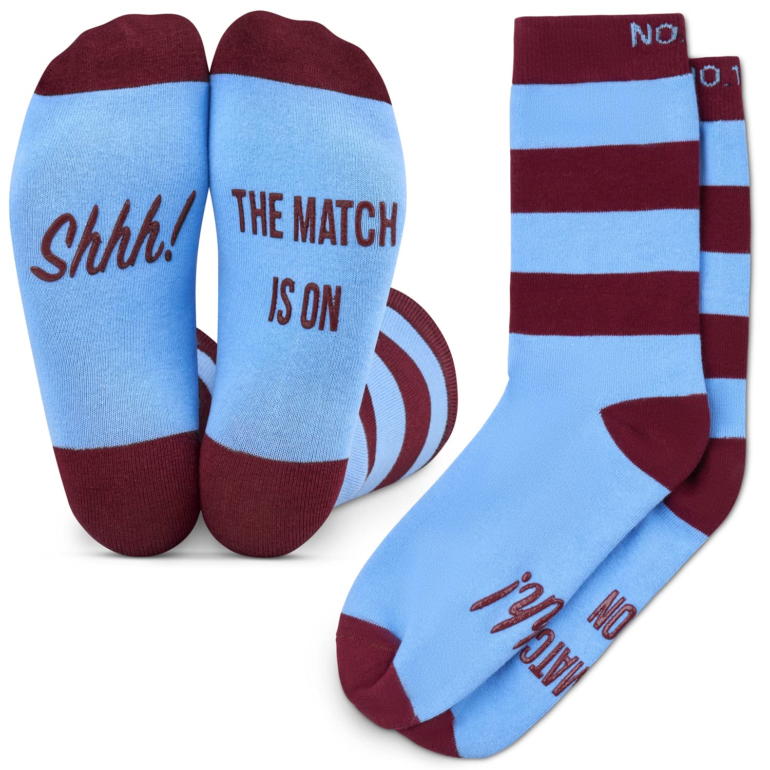 Football Fan Lounge Socks - Great Gift For Football Fans - 'Shhh! The Match Is On' (Claret/Blue)