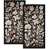 Giwawa Vintage Floral Hand Towels Set of 2 Black Botanical Decorative Absorbent Bath Towels Soft Kitchen Dish Towels for Holiday Guest Gym Hotel