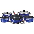 Magma 10 Piece Gourmet Nesting Stainless Steel Cookware Set with Ceramica Non-Stick, Induction Compatible, Oven Safe to 500°F - Suitable for All Stovetops, Removable Handles, Cobalt Blue