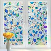 rabbitgoo Window Privacy Film, Stained Cling, Purple Vines, 17.5" x 78.7" | Decorative Window Sticker, Removable Static Tint Heat Control UV Blocking Non-Adhesive Coverings for Home Doors, Bathroom