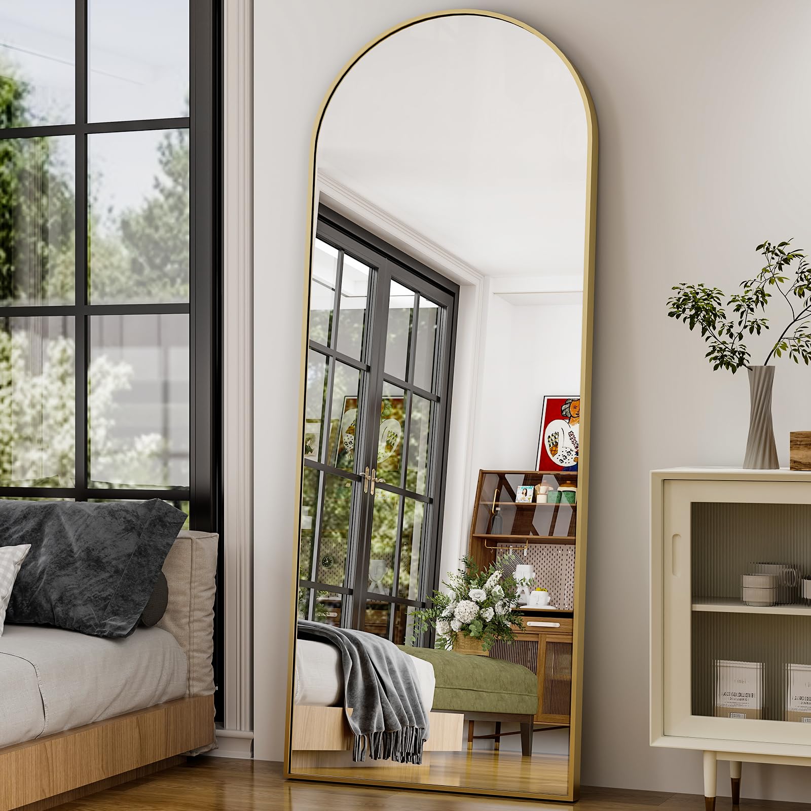 Photo 1 of  56IN X 15 1/2 IN Arched Full Length Mirror - Gold Full Body Mirror - Extra Large Floor Mirrors for Bedroom, Living Room, Bathroom