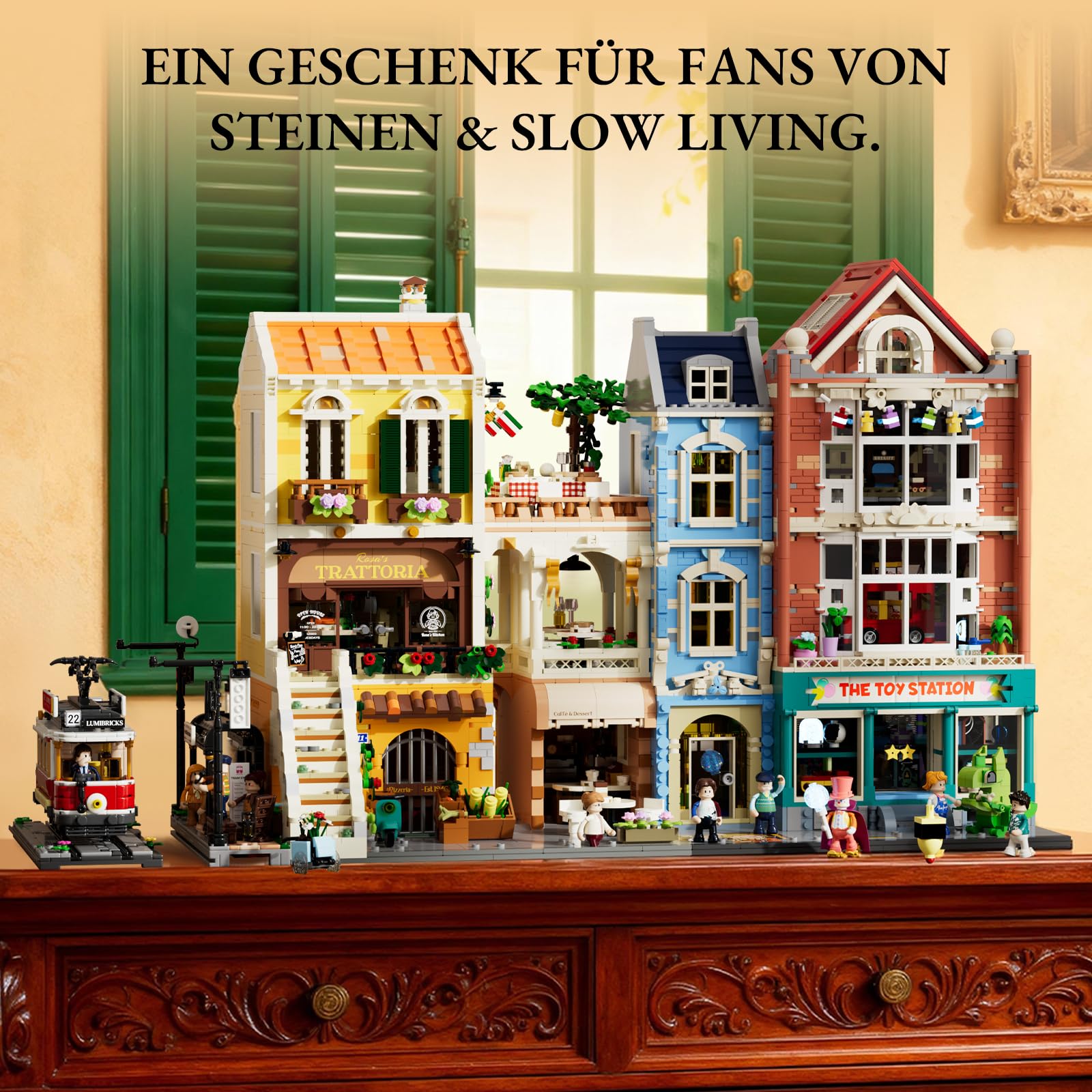 Lumibricks Italienisches Familienrestaurant Klemmbausteine mit Licht, Modular Building mit Pizzeria & Café, 2868PCS,Mediterrane Wohn Dekor, Geschenk für Food- & Baustein-Fans 6