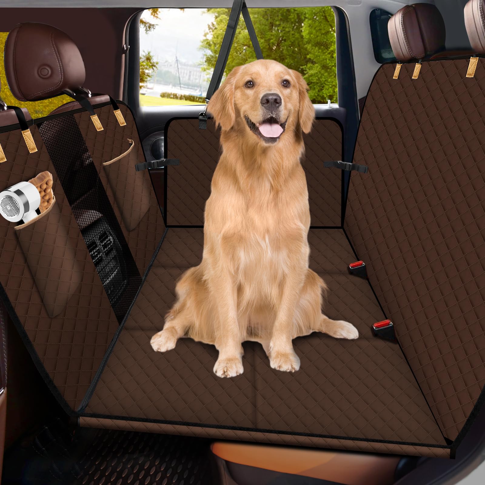 Photo 1 of Lekereise Dog Car Seat Cover for Back Seat,Hard Bottom Dog Hammock for Car,Camping Air Mattress (Bronze)