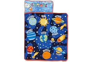 Baby Boom Funhouse Explore Planets & Outer Space Kids Nap Mat Set – Includes Pillow And Fleece Blanket – Great For Boys Napping during Daycare Or Preschool - Fits Toddlers, Blue