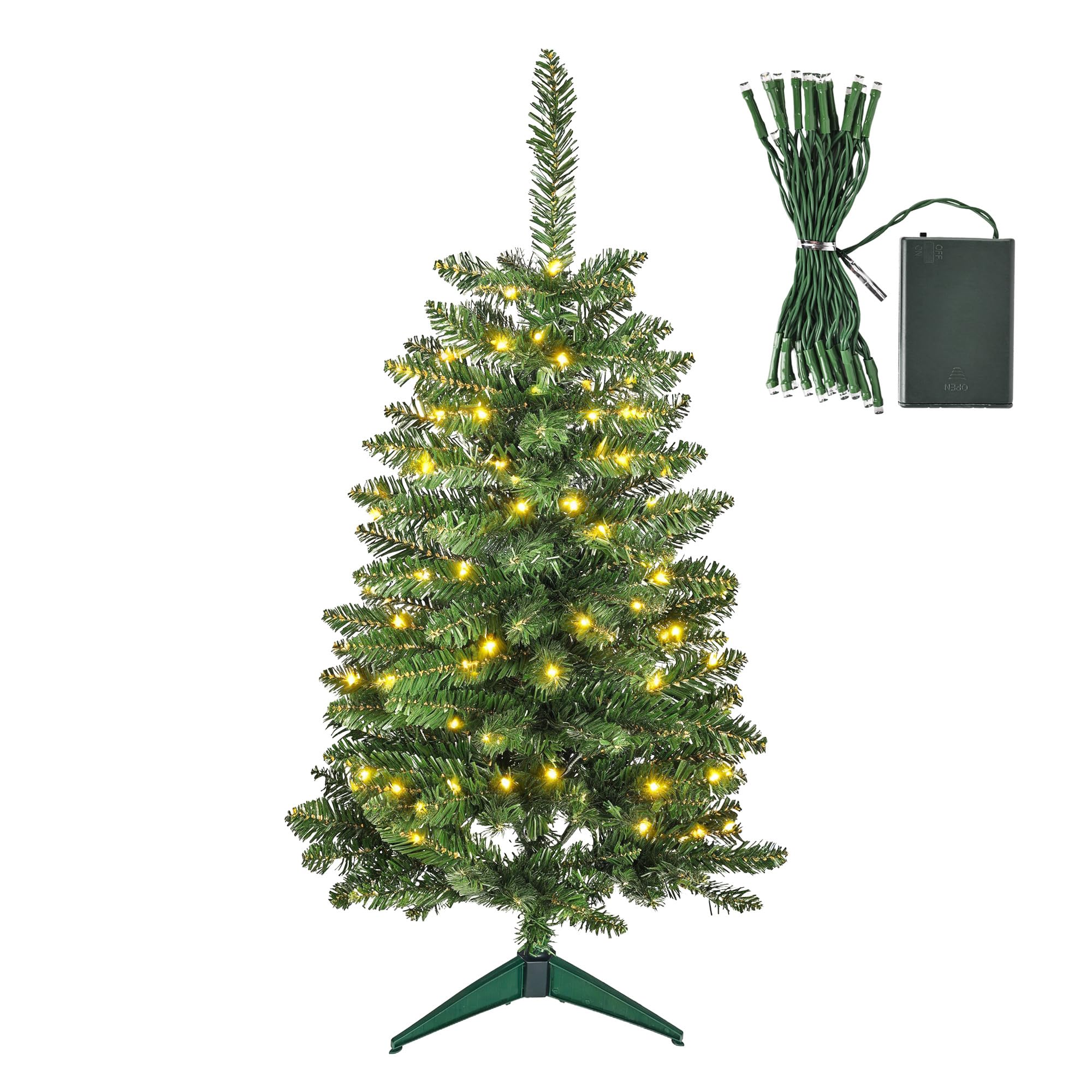 Photo 1 of 3FT Small Christmas Tree?Mini Artificial Christmas Tree with Lights for Office,Desk,Indoor, Outdoor, Holiday Xmas Party Decoration, Easy Setup Green
