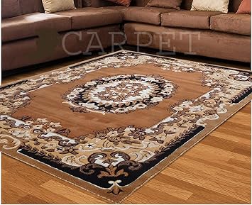 Paradise Carpet Creation Floral Persian Carpet (Golden, Acrylic, 5 X 7 Feet)