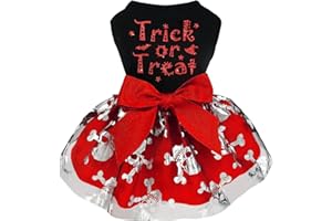 PONLEE Halloween Girl Dog Tulle Dress, Funny Dogs Glitter Dresses Tutu Skit for Small Medium Pet Outfit Princess Clothes for Holiday Party (Medium, Halloween Red)