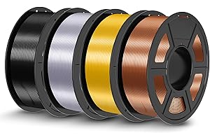 TECBEARS Silk Filament 1.75, Shiny Silk PLA Filament, 3D Printer Filament with Smooth Silky Surface, Pack of 4, Light Gold+Sliver+Black+Red Copper