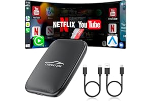 ROCKETEK 5-in-1 Wireless CarPlay Adapter Support Netflix/YouTube/TF, Wireless Android Auto & Carplay Adapter with USB-A/USB-C Cables, Convert Wired to Wireles Apple Dongle, Magic Video Box Car Play for iPhone