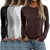 Neer 4 Pack Women's Long Sleeve Shirts with Thumb Holes, Crew Neck Loose Tops Tunic Cotton Blend Casual Y2k Fall Tees