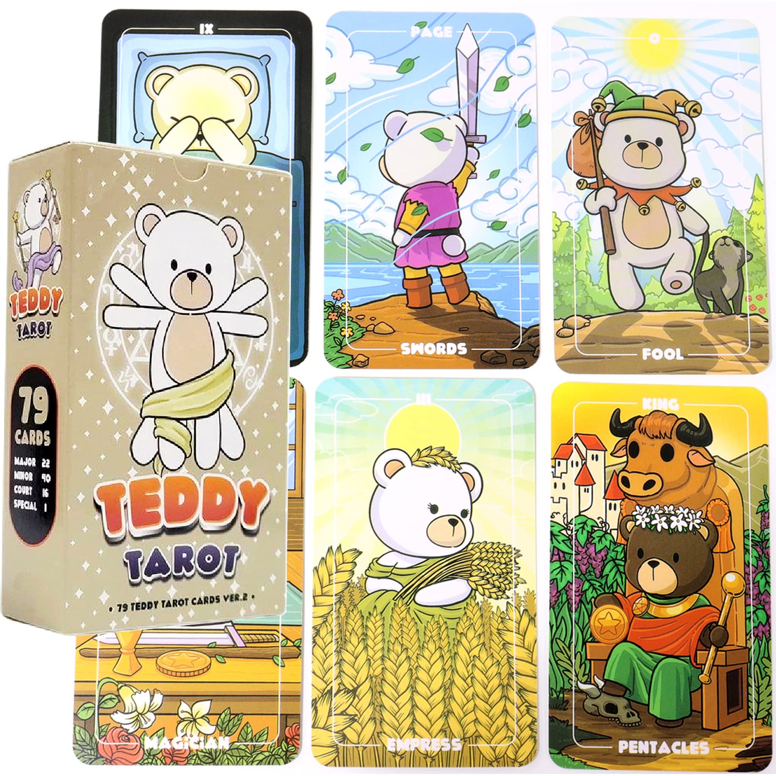 mrdiyshisha Teddy Tarot Deck Ver.2, 79 Adorable Tarot Cards - Standard Size (4.75