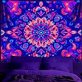 BVBOX Blacklight Mandala Tapestry 59"x51", UV Reactive Glow In The Dark Black Light Mandala Wall Art Tapestry Posters for Living Room, Bedroom(Type 1)