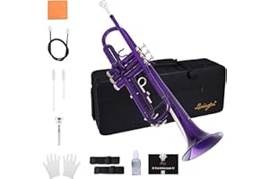 AILEEN Lexington Standard Bb Student Model Trumpet Includes Hard Case, Cleaning Rod and Cloth, Gloves (Purple)