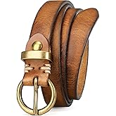 Womens Genuine Leather Belts for Jeans Pants Trendy Vintage Thin Leather Belt Gold Buckle Ladies Skinny Waist Belt