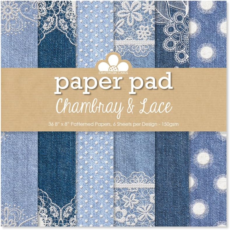 Craftwork Cards 8x8 Patterned Paper Pad-Chambray & Lace, cardstock, Blue, 22 x 21 x 1.3 cm