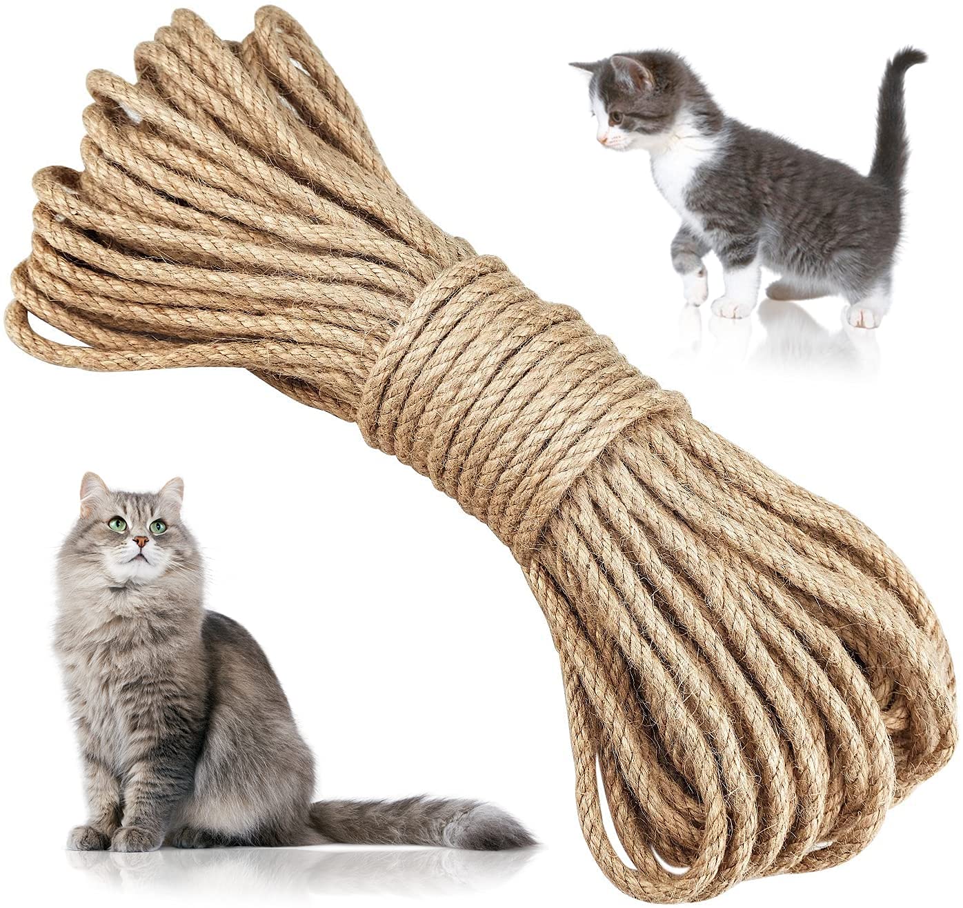 DEHUA Cat Sisal Rope, 6mm Natural Brown Sisal, 10m/32.8ft, Safe & Strong, Decorative & Pet-related, Brown
