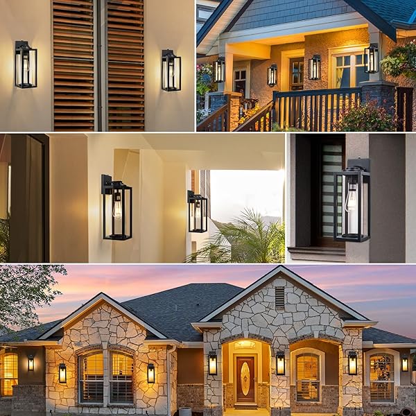 FILIYANO 16 INCH DUSK TO DAWN OUTDOOR WALL LIGHT – 2 PACK EXTERIOR WATERPROOF OUTSIDE LIGHTING, MODERN PORCH SCONCES, WALL MOUNTED FIXTURES, INDUSTRIAL ANTI-RUST MATTE BLACK LANTERN FOR FRONT DOOR
