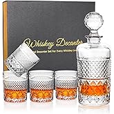 Cambareign 27oz Whiskey Decanter Set in Gift Box, Crystal Whiskey Decanter Sets for Men, Liquor Decanters with 4 Glasses, Gifts for Men Dad