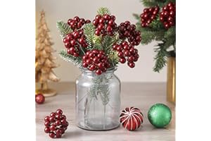 Thiccywoov 12 Pack Artificial Burgundy Berry Cluster Burgundy Berry Picks Holly Berries Branches Stems 7.9 Inch for Christmas Tree Decorations Wreath Garland Ornaments Holiday Crafts Home Decor
