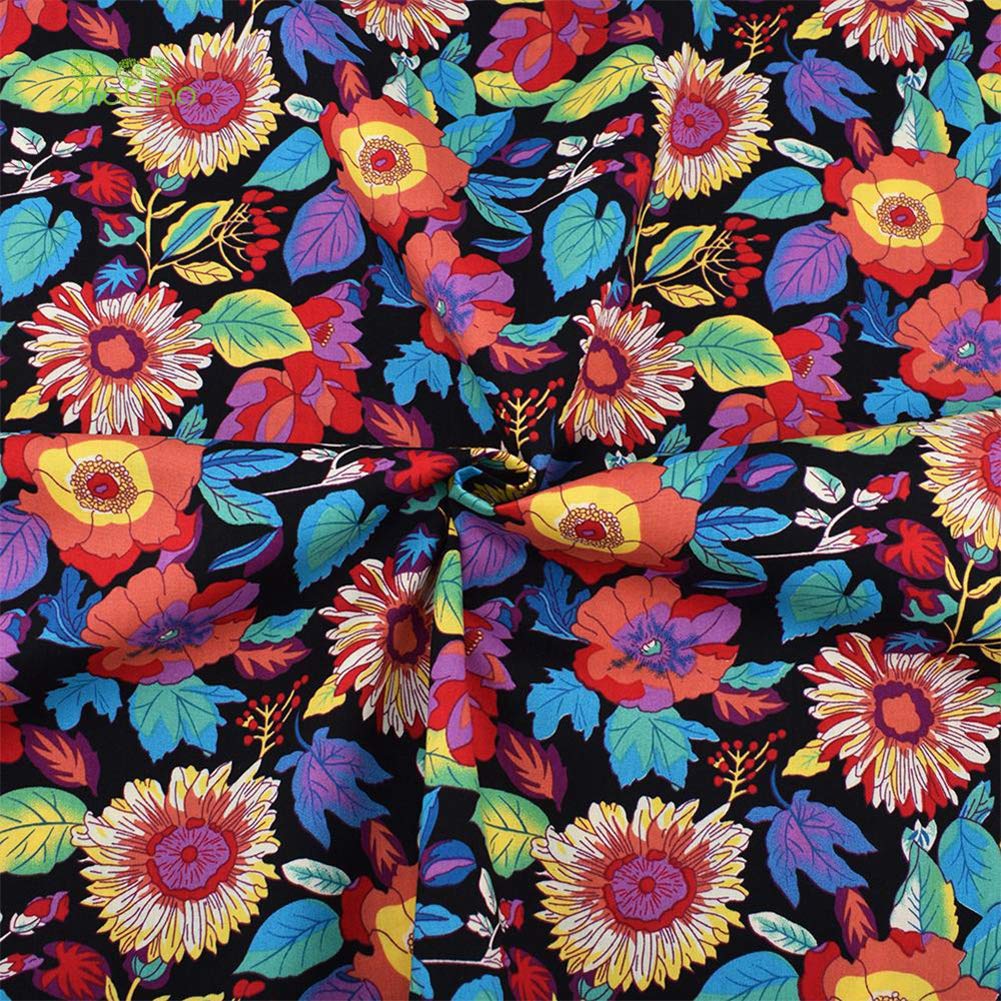 QiMicody Fat Quarters Fabric Bundles, 7Pcs 100% Cotton 19.69” x 15.75” (50cmx40cm) Precut Quilting Fabric Squares Sheets for DIY Patchwork Sewing Quilting Crafting, No Repeat Design (Flower Pattern)