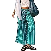 Bankeng Women Drawstring Striped Pants Loose Wide Leg Lounge Pants Casual Palazzo Pants Trousers with Pockets