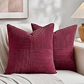 Fancy Homi 2 Packs Burgundy Red Decorative Throw Pillow Covers 18x18 Inch for Living Room Couch Sofa, Boho Christmas Home Decor, Soft Corss Corduroy Patchwork Textured Square Cushion Case 45x45 cm