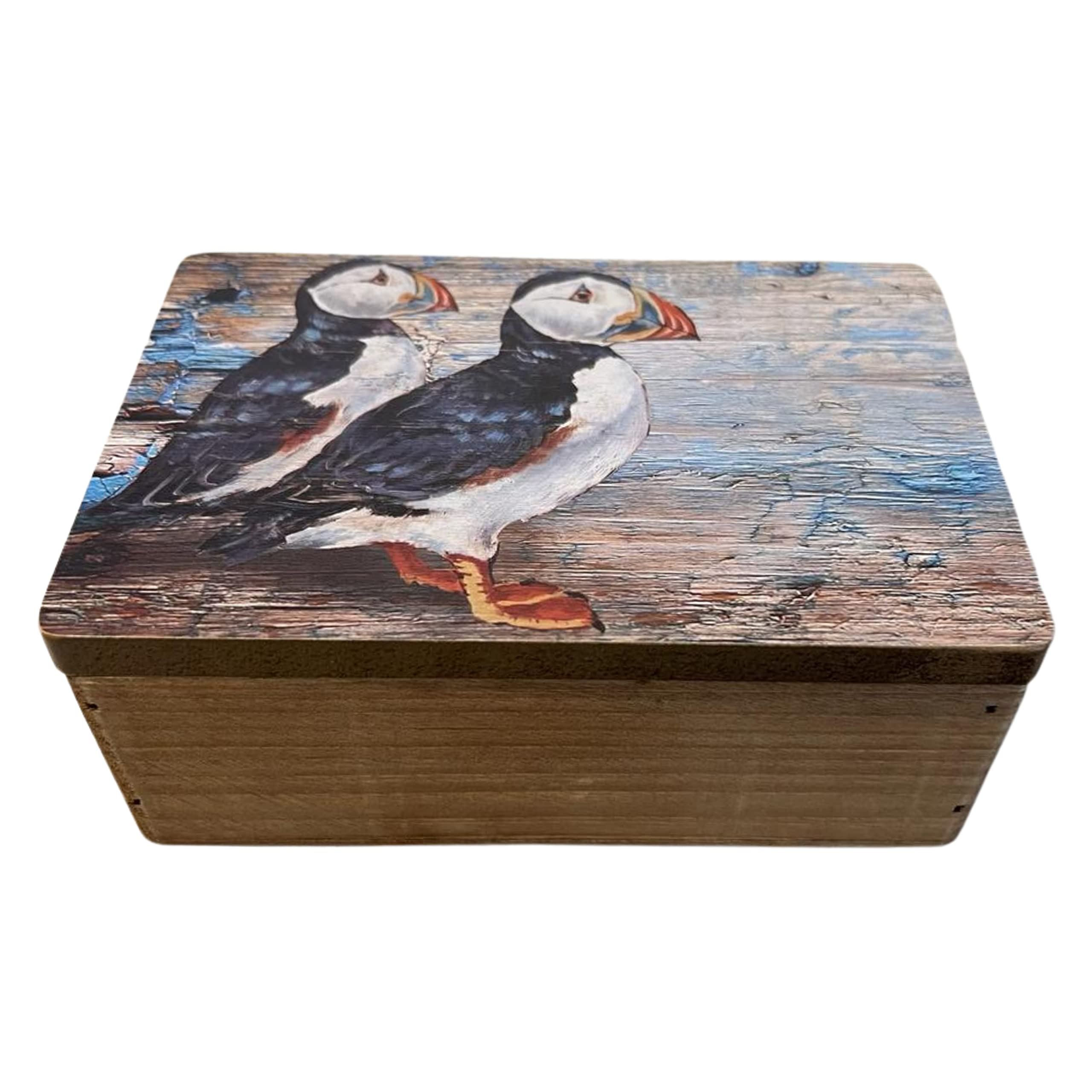 Thorness Hand Crafted Wooden Trinket Printed Puffins Jewellery Box