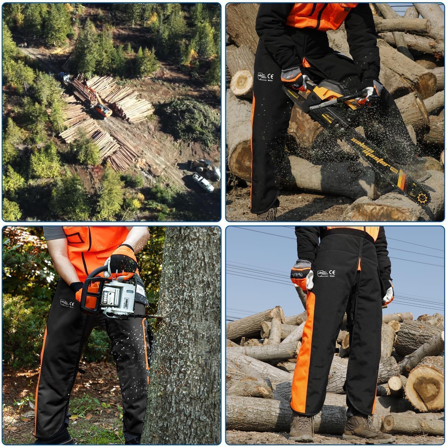 WISEPRO Universal Kettensägen-Sicherheitsleggings,Schnittschutz Chaps, Verstellbare Chainsaw Chaps Kettensägen-Schürze Schnittschutzhose für Männer/Frauen(Orange-Schwarz) 6