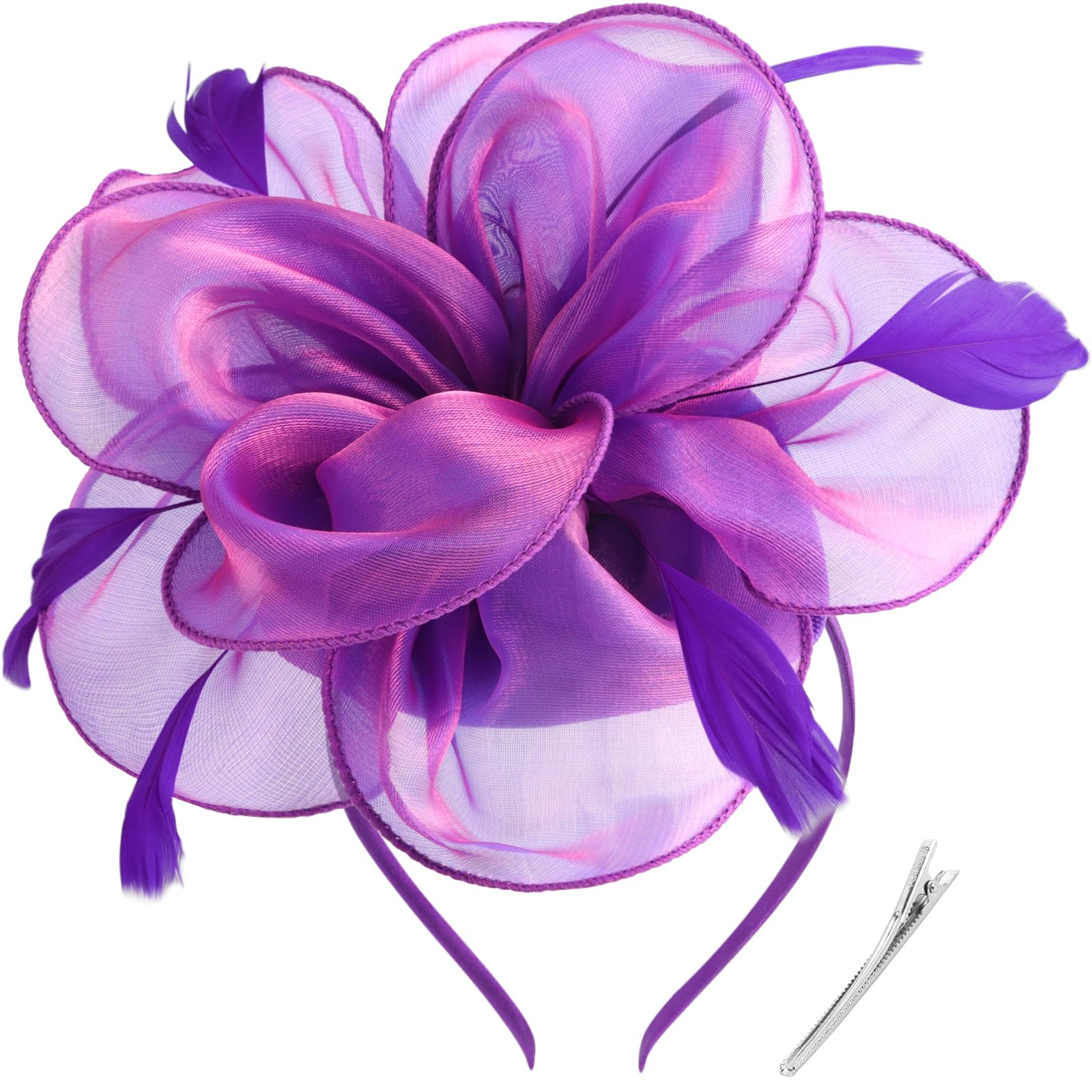 DRESHOW Fascinators Hat for Women Cocktail Tea Party Headwear Flower Mesh Ribbon Feathers Headband