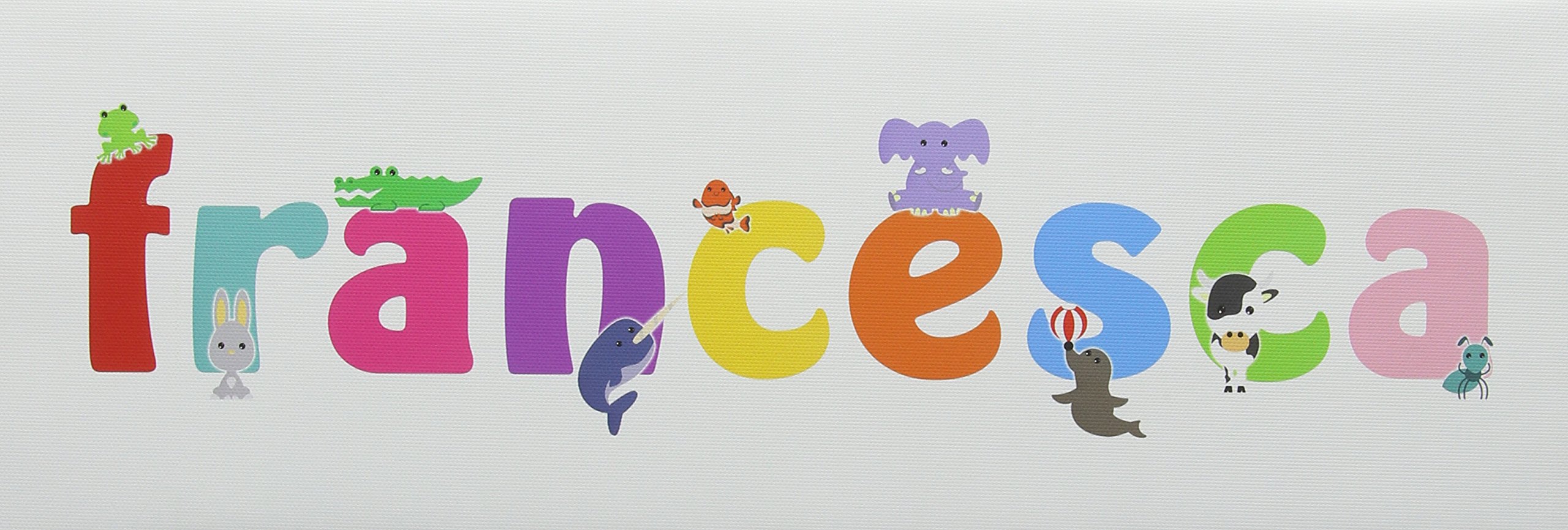 Feel Good Art Gallery Wrapped Nursery Box Canvas with Solid Front Panel Rectangle Design Cute Illustrations and Personalised with Girl's Name (15 x 42 x 4 cm, Small, Francesca)