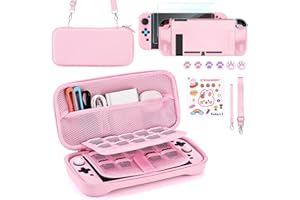 Younik Switch 2 Accessories Bundle, 15 in 1 Pink Switch 2 Accessories Kit for Girls Include Switch 2 Carrying Case, Shoulder Strap, Wrist Strap & Stickers, Protective Case for Switch Console & J-Con