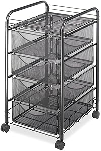 Safco Products Onyx Mesh 4 Drawer Rolling File Cart 5214BL, Black Powder Coat Finish, Durable Steel Mesh Construction, Swivel Wheels For Mobility
