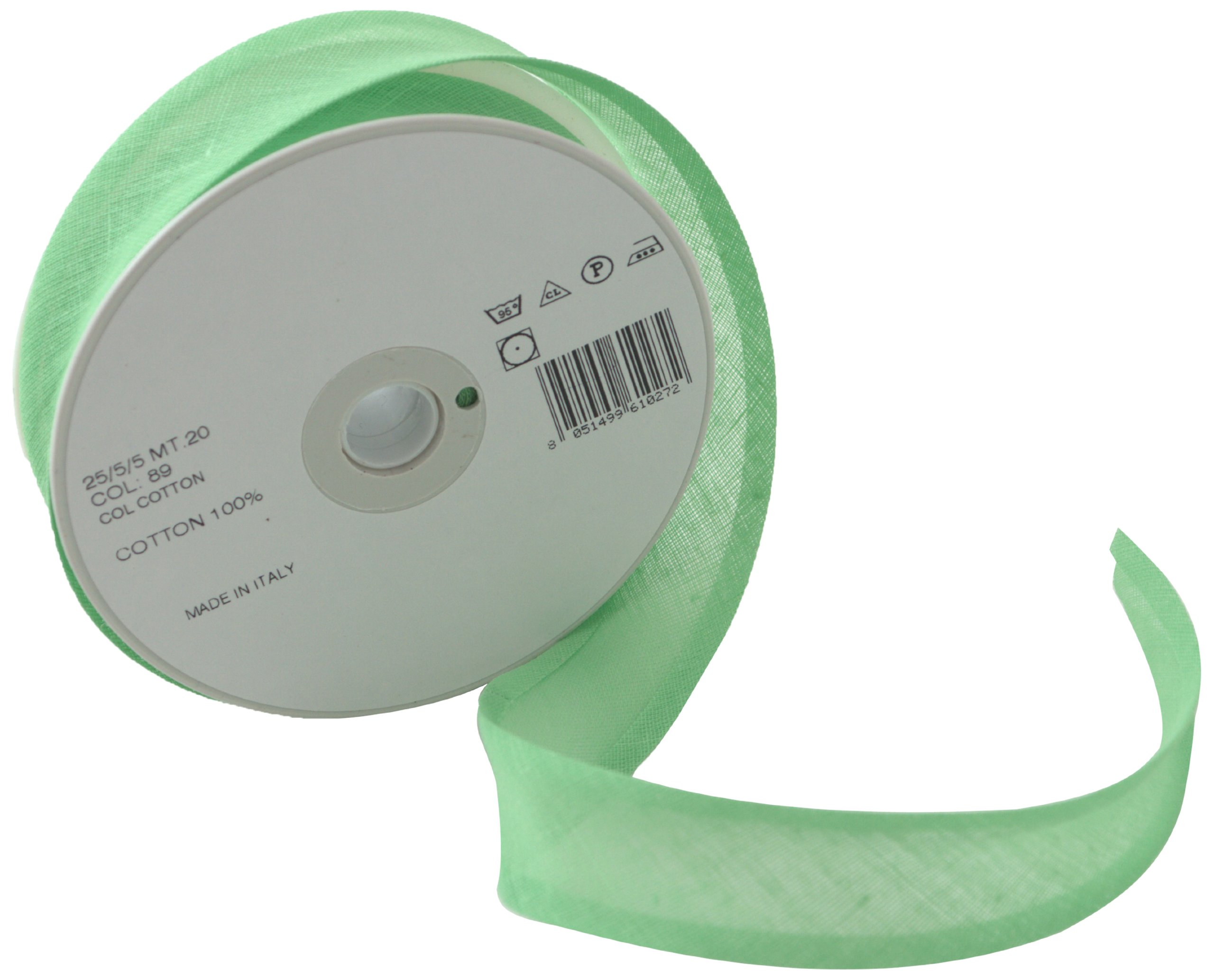 Inastri Trimz 25/5/5 mm Cotton Bias Binding, Apple Green 89 – Double‑Fold Sewing Tape for Quilting, Dressmaking & DIY Crafts