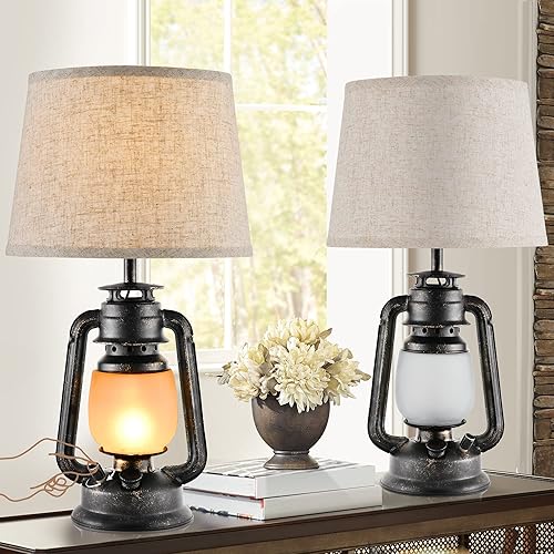 LEDIARY Farmhouse Lantern Table Lamps for Living Room Set of 2, 20