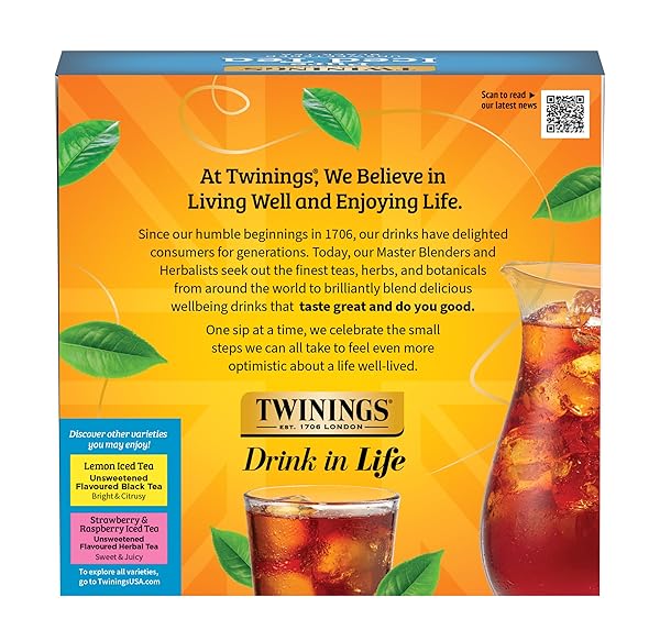 TWININGS BLACK ICED TEA, 72 OVERSIZED TEA BAGS, MAKES 18 PITCHERS OR 144 SERVINGS, UNSWEETENED, CAFFEINATED, 72 COUNT (PACK OF 1)