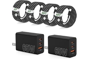 65W Super Fast Charger Type C for Samsung,3 Port 100W PD Quick Charging 3.0 USB C Block & 3/6/10/10FT Braided Type C Cord for Samsung Galaxy S26 Ultra/S26/S25 Ultra/S24/Android/iPhone 17/Laptop