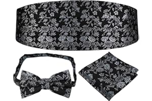 KOOELLE Cummerbunds Belt & Men's Bow Tie & Pocket Square - For Men's Black Tie Events