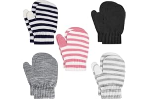 ONESING 5 Pair Toddler Mittens Black Baby Winter Gloves for Girls Boys - Warm Newborn Gloves